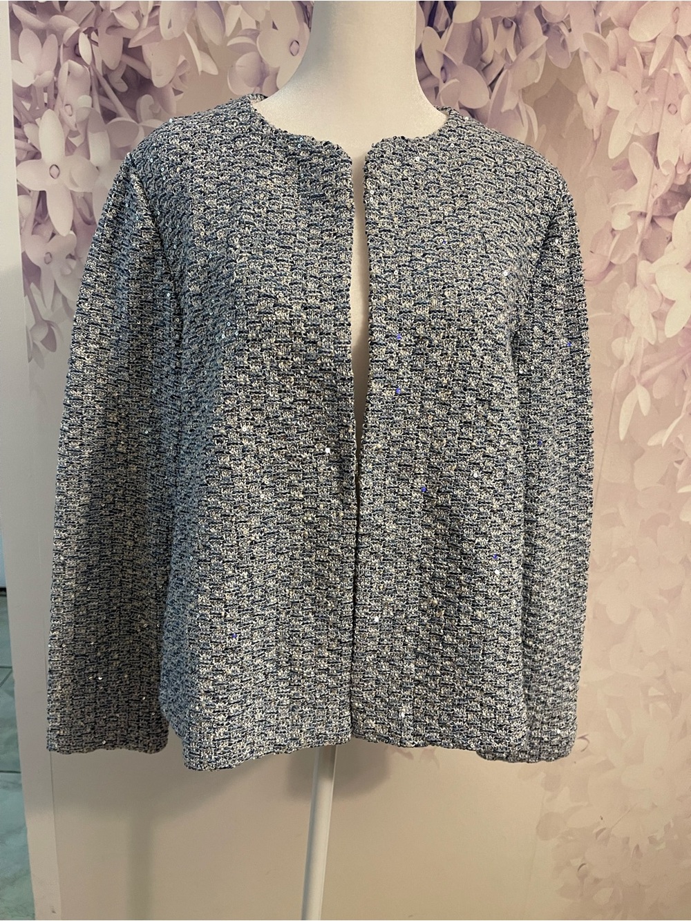 Amina Rubinacci Onda Blue & White Sequin Knit Jacket Made in Italy NWT Size 48